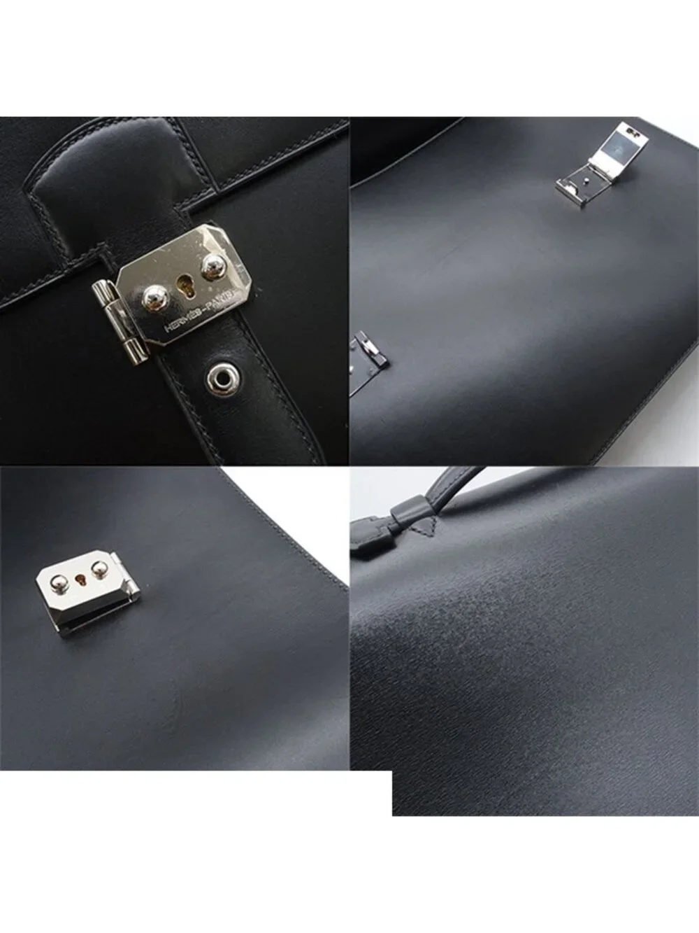 Hermes Sac a Depeches 41 Black Silver Box Calf Briefcase Business